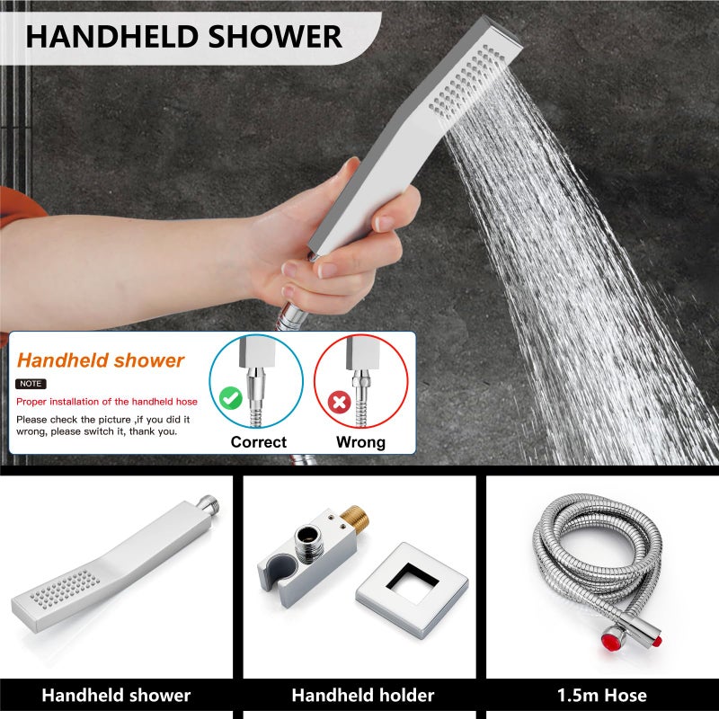 Midanya Shower Faucet Set,Wall Mount Shower System with Square Rain Shower Head and Hand Sprayer, Rough-in Valve Body and Trim Kit Included,8 Inch,Polish Chrome - Image 5